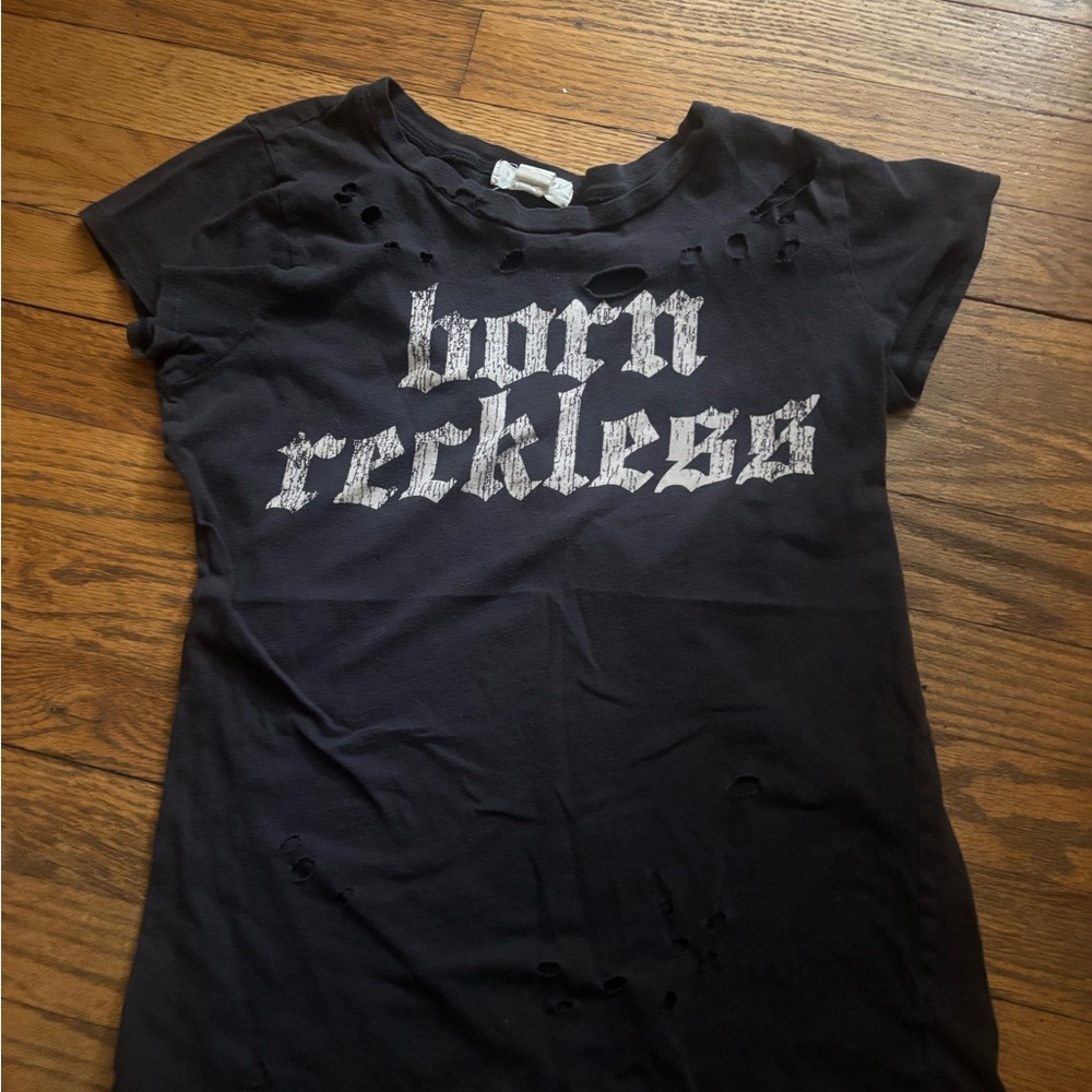 Lucky Brand Black Graphic Cap Sleeve Tee